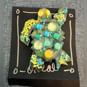 Art To Wear Abstract Sea Turtle Brooch Pin Colorful Beaded Beach Coastal Artisan